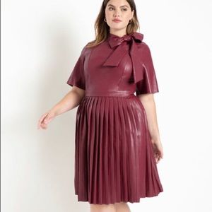 Eloquii Pleated Red Leather Dress